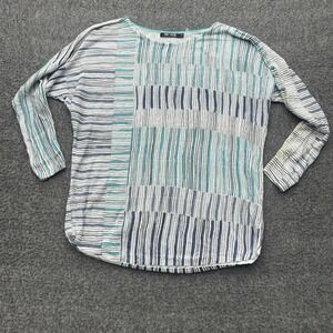 Nic+Zoe Skyline Stripe V-Neck 3/4 Sleeves Lightweight Sweater Top S Linen Blend
